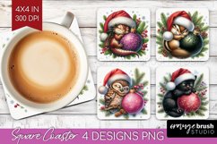 Christmas Animals Square Coaster - Cute Christmas Coaster Product Image 1