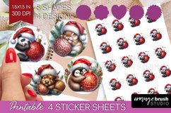 Christmas Animals Round Sticker - Cute Christmas Printable Product Image 1