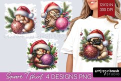 Christmas Animals Square Tshirt Background - Cute Christmas Product Image 1