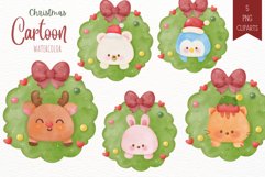 Christmas wreath watercolor and cozy winter animal kawaii Product Image 1
