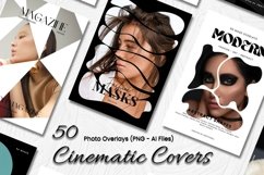 Boost your photography with Cinematic Covers Overlays. The collection includes high-res PNGs, AI Files, Abstract Masks, Graphic Elements, Geometric Shapes, and Bubble Mask Ideal for various design needs. Unique Fine Art Clipping Mask Overlay included