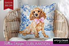 Cocker Spaniel Dog Pillow Sublimation Blue Toile Pillow PNG Product Image 1