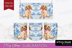 Cocker Spaniel Dog Mug Wrap Blue Toile Mug PNG Sublimation Product Image 1