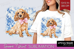 Cocker Spaniel Dog Square Tshirt Background Blue Toile PNG Product Image 1