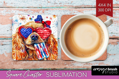 Cocker Spaniel Dog Square Coaster 4th Of July Coaster PNG Product Image 1