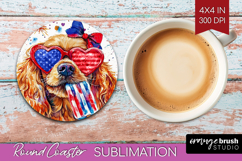Cocker Spaniel Dog Round Coaster 4th Of July Coaster PNG Product Image 1