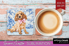 Cocker Spaniel Dog Square Coaster Blue Toile Coaster PNG Product Image 1