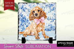Cocker Spaniel Dog Slate PNG Blue Toile Square Slate Product Image 1