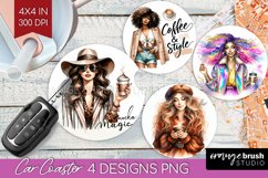 Coffee Girl Car Coaster - Coffee Lover Coaster PNG Product Image 1