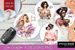 Coffee Girl Car Coaster - Coffee Lover Coaster PNG Product Image 1
