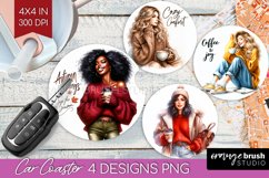 Coffee Girl Car Coaster - Coffee Lover Coaster PNG Product Image 1