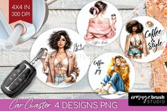 Coffee Girl Car Coaster - Coffee Lover Coaster PNG Product Image 1