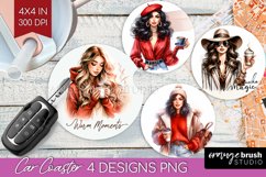 Coffee Girl Car Coaster - Coffee Lover Coaster PNG Product Image 1