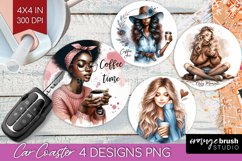 Coffee Girl Car Coaster - Coffee Lover Coaster PNG Product Image 1