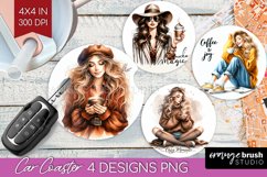 Coffee Girl Car Coaster - Coffee Lover Coaster PNG Product Image 1
