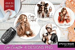 Coffee Girl Car Coaster - Coffee Lover Coaster PNG Product Image 1