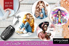 Coffee Girl Car Coaster - Coffee Lover Coaster PNG Product Image 1