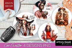 Coffee Girl Car Coaster - Coffee Lover Coaster PNG Product Image 1