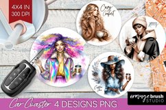 Coffee Girl Car Coaster - Coffee Lover Coaster PNG Product Image 1