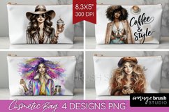 Coffee Girl Cosmetic Bag - Coffee Lover Makeup Bag PNG Product Image 1