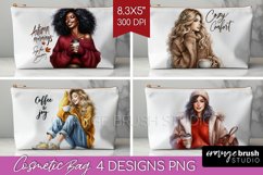 Coffee Girl Cosmetic Bag - Coffee Lover Makeup Bag PNG Product Image 1