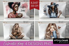 Coffee Girl Cosmetic Bag - Coffee Lover Makeup Bag PNG Product Image 1