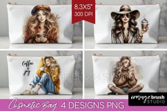 Coffee Girl Cosmetic Bag - Coffee Lover Makeup Bag PNG Product Image 1