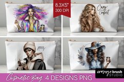 Coffee Girl Cosmetic Bag - Coffee Lover Makeup Bag PNG Product Image 1