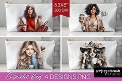 Coffee Girl Cosmetic Bag - Coffee Lover Makeup Bag PNG Product Image 1