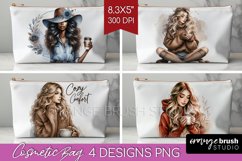 Coffee Girl Cosmetic Bag - Coffee Lover Makeup Bag PNG Product Image 1