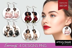 Coffee Girl Round Earrings - Coffee Lover PNG Sublimation Product Image 1