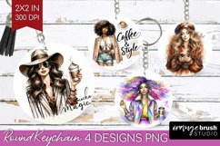 Coffee Girl Keychain PNG - Coffee Lover Keychain Sublimation Product Image 1
