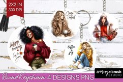 Coffee Girl Keychain PNG - Coffee Lover Keychain Sublimation Product Image 1