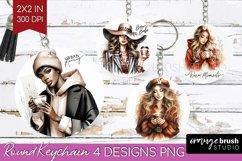 Coffee Girl Keychain PNG - Coffee Lover Keychain Sublimation Product Image 1