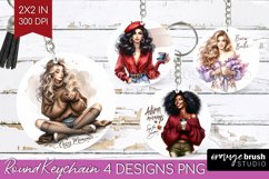 Coffee Girl Keychain PNG - Coffee Lover Keychain Sublimation Product Image 1