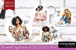 Coffee Girl Keychain PNG - Coffee Lover Keychain Sublimation Product Image 1