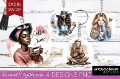 Coffee Girl Keychain PNG - Coffee Lover Keychain Sublimation Product Image 1