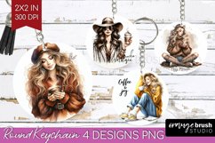 Coffee Girl Keychain PNG - Coffee Lover Keychain Sublimation Product Image 1