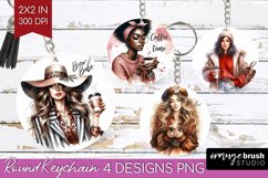 Coffee Girl Keychain PNG - Coffee Lover Keychain Sublimation Product Image 1