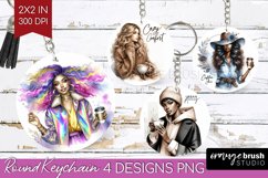 Coffee Girl Keychain PNG - Coffee Lover Keychain Sublimation Product Image 1