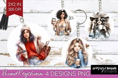 Coffee Girl Keychain PNG - Coffee Lover Keychain Sublimation Product Image 1