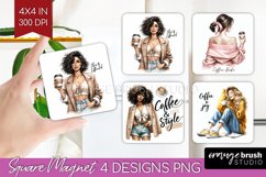 Coffee Girl Magnet Sublimation - Coffee Lover Square Magnet Product Image 1