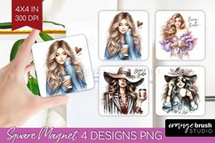 Coffee Girl Magnet Sublimation - Coffee Lover Square Magnet Product Image 1