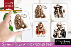 Coffee Girl Magnet Sublimation - Coffee Lover Square Magnet Product Image 1