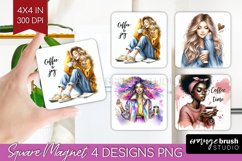 Coffee Girl Magnet Sublimation - Coffee Lover Square Magnet Product Image 1