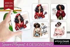 Coffee Girl Magnet Sublimation - Coffee Lover Square Magnet Product Image 1