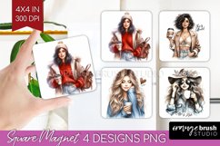 Coffee Girl Magnet Sublimation - Coffee Lover Square Magnet Product Image 1