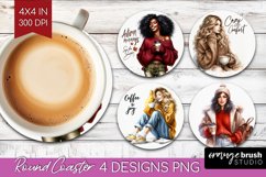 Coffee Girl Round Coaster - Coffee Lover Coaster PNG Product Image 1