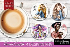 Coffee Girl Round Coaster - Coffee Lover Coaster PNG Product Image 1