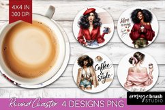 Coffee Girl Round Coaster - Coffee Lover Coaster PNG Product Image 1